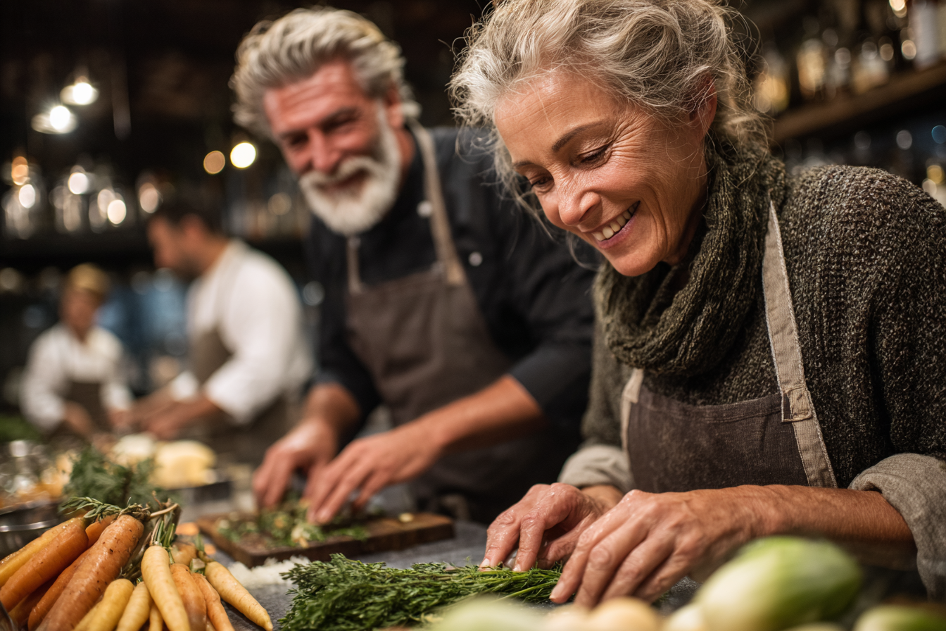 Семейство от различни поколения, готвещо заедно здравословна храна